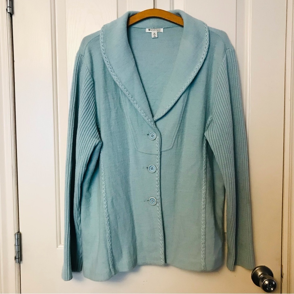 Spanner Women Wool Cardigan Peacock Blue Size 1X